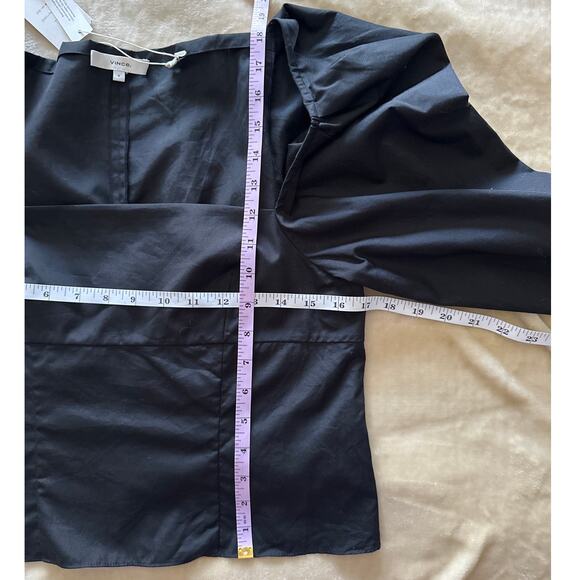 NWT Black VINCE Draped 3/4 Sleeve Square Neck Poplin Top Blouse Size 6 - Picture 6 of 8